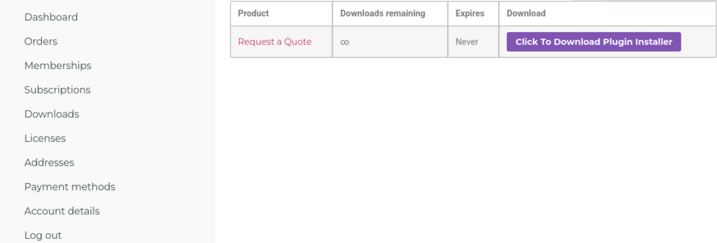 My Account > Downloads on aovup.com with the Click To Download Plugin Installer button
